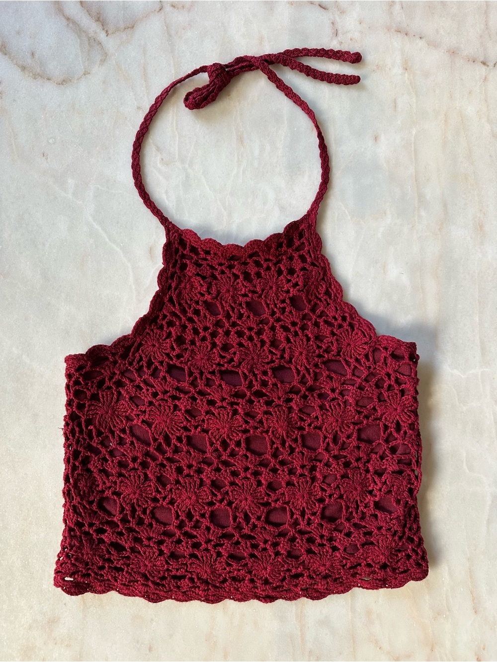 Full Tilt Burgundy Crochet Halter Crop Top